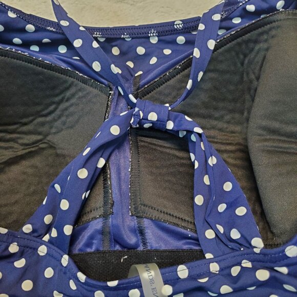 Lands End Blue White Polka Dot 2 Piece Swimsuit Blouson Tankini Bottom 16 18W - Picture 11 of 11